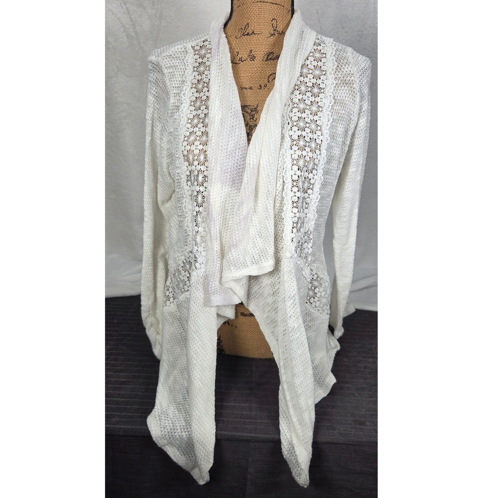No Boundaries Cardigan Women XXL Ivory Excellent Crochet Lace Waterfall Y2K